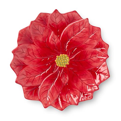 Holiday Poinsettia Serving Platter - 13-Inch Red Floral Decor for Christmas Table
