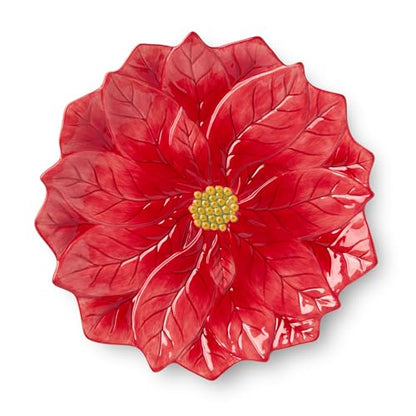 Holiday Poinsettia Serving Platter - 13-Inch Red Floral Decor for Christmas Table