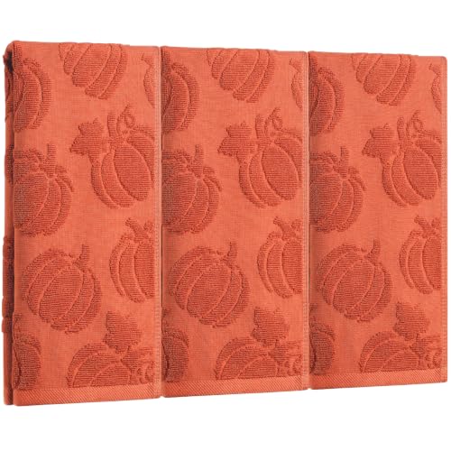Rust Orange Pumpkin Fall Hand Towels Set - 100% Cotton, 3 Pack
