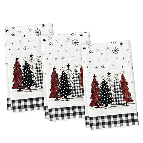 Black and White Christmas Kitchen Towels Set of 3 18x26 Inches - Seasonal Decor