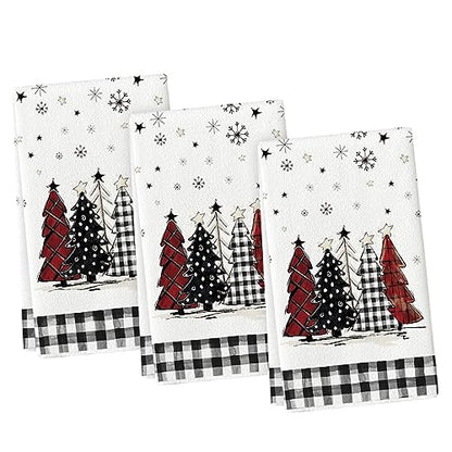 Black and White Christmas Kitchen Towels Set of 3 18x26 Inches - Seasonal Decor