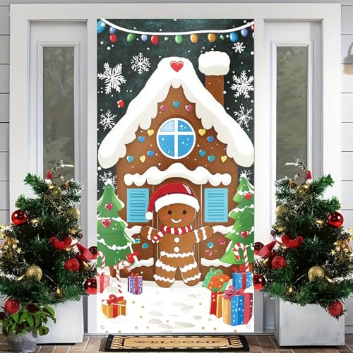 Gingerbread House Holiday Door Cover - Christmas Porch Decor 35x71 in