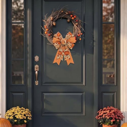 Fall Wreath Bow Set - Style C Pumpkin & Plaid Autumn Decor, 2 Pack
