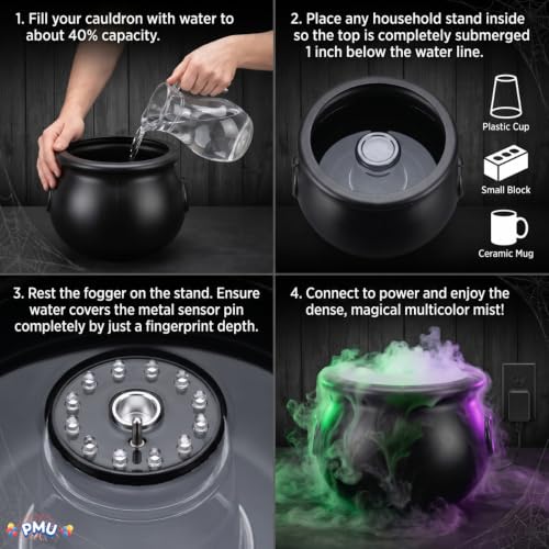 Halloween Cauldron Set with Multicolor Fogger - 18 Inch Black Decor