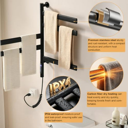 Electric Bathroom Towel Warmer Rack Wall Mounted 5 Bars Black - VASOYO