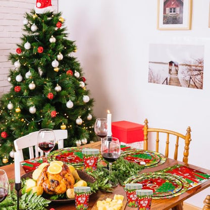 Christmas Disposable Paper Plate and Napkin Party Set for 24 Guests