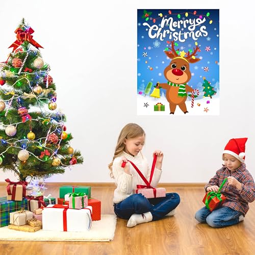 Christmas Pin The Nose On Reindeer Kids Party Game with 24 Reindeer Nose Stickers