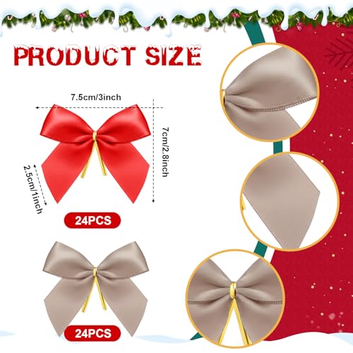 48 Pcs Christmas Ribbon Bows for Gift Wrap & Holiday Decor