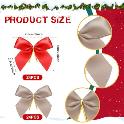 48 Pcs Christmas Ribbon Bows for Gift Wrap & Holiday Decor