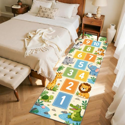 Kids Jungle Animals Runner Rug 1.4x7ft Non-Slip Educational Play Mat Pattern-1