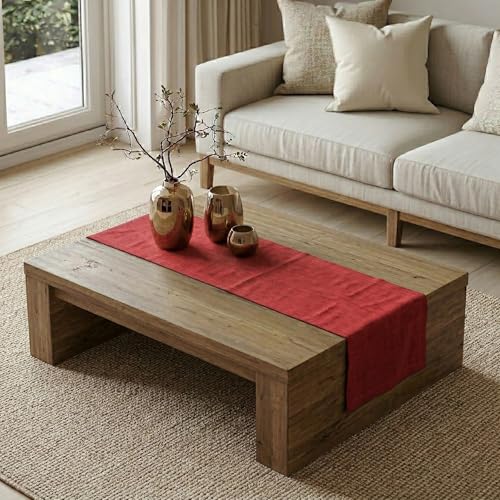 Pure Linen Table Runner Cherry 14x48 Inches - Handcrafted Home Decor