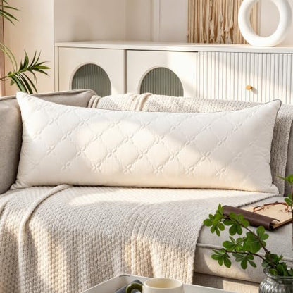 White Memory Foam Pillow Insert 14x36 Inch with Diamond Quilted Cover - Versatile Lumbar Cushion