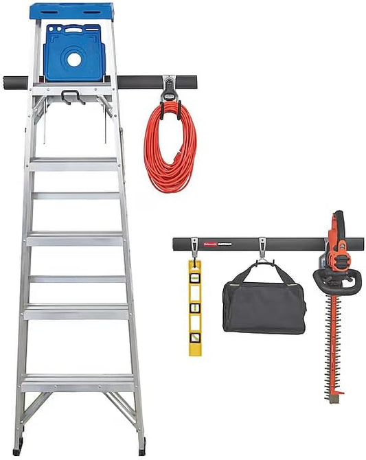 Rubbermaid Fasttrack Utility Hooks - Heavy-Duty 7-Piece Garage Storage Kit | Black Tool Organizer