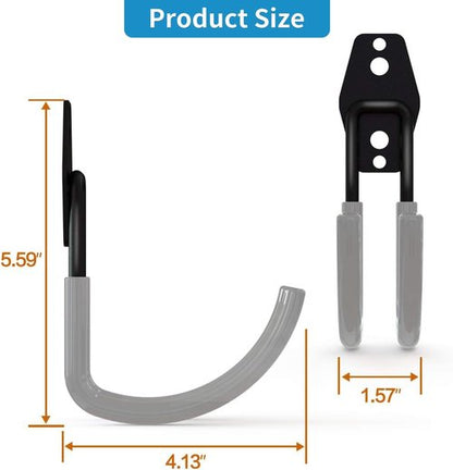 GeeWatom Garage Storage Hooks - Heavy-Duty Steel Wall Mount Tool Organizer - Large U Hooks (2 Pack) - Gray
