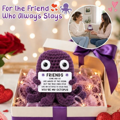Friend Gift - Handmade Crochet Octopus for Best Friend, Sister, Coworker, or Work Bestie