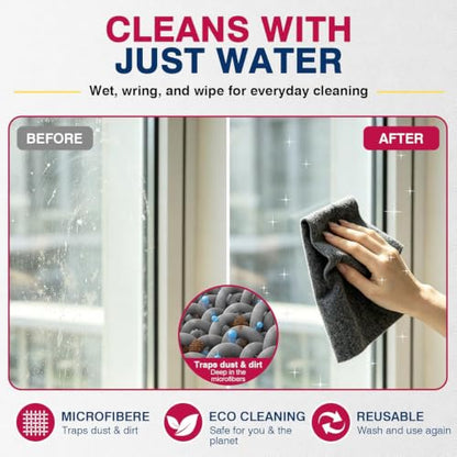 6-Pack Microfiber Magic Cleaning Cloths - Reusable Streak-Free Dust Wipes