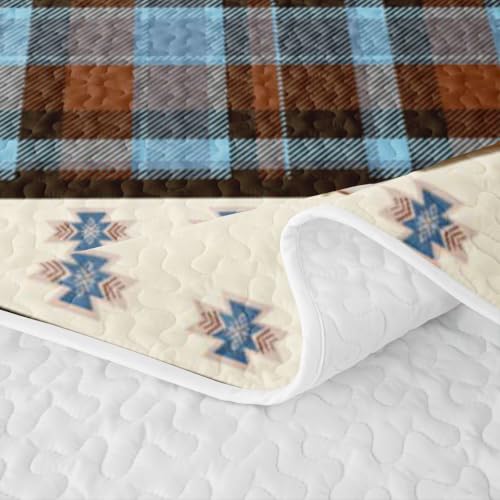 Gone Fishing King Size Quilt Set Brown Blue - All-Season Bedspread & Pillowcases