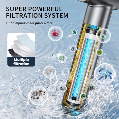 Ion Shower Head High Pressure with Handheld & Filters - Gray / 3 Inch