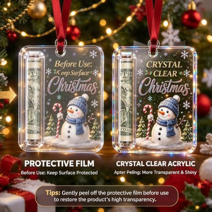 Christmas Cash Gift Ornament Set - Acrylic Holiday Money Holders with Santa Snowman Reindeer Designs