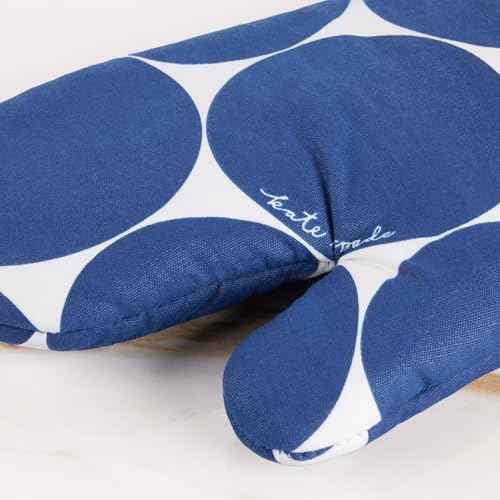 Kate Spade New York Joy Dot Oven Mitt & Pot Grabber 2-Pack Set, 7" x 13", 8" Round, Navy Blue/Cream