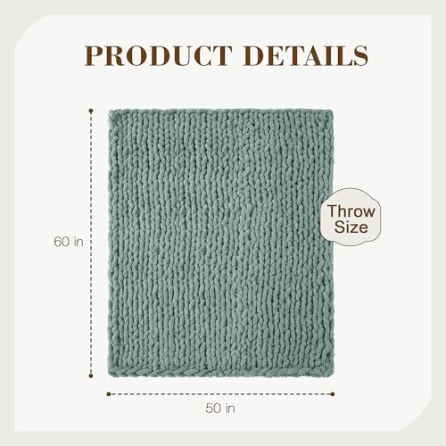 Carriediosa Chunky Knit Throw Blanket 50" X 60", 100% Hand Made Large Chenille Loop Yarn Soft Fluffy Throws for Couch Sofa Bed, Big Crochet Cozy Heavy Thick Cable Woven Blanket, Sage Green
