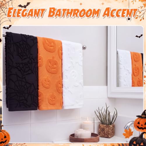 Halloween Cotton Hand Towels Set - Spooky 14x29 Bathroom Decor, 3 Pcs