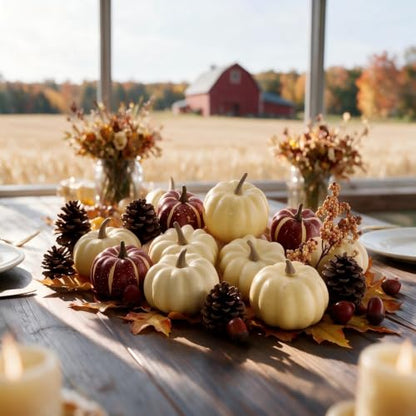 23 Pcs Fall Fake Pumpkins Set with Acorns Pine Cones Berries Maple Leaves for Thanksgiving Decor