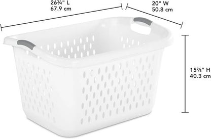2 Pack Extra Large Plastic Laundry Basket by [Brand Name] - Sturdy Carry Handles for Easy Transport | White