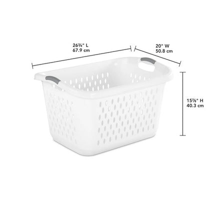 2.7 Bushel Plastic Laundry Basket, Portable Clothes Organizer with 2 Carry Handles, Oval Ventilation Holes, Large Capacity Laundry Basket for Closet Dorm Laundry Room Bedroom, BPA-free,White