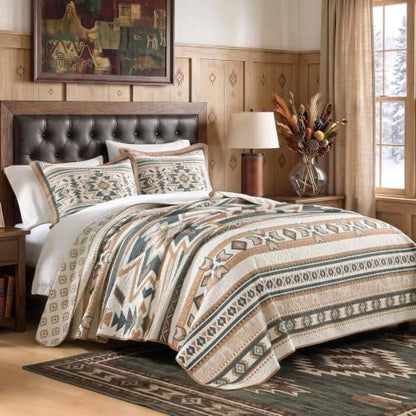 King Cotton Quilt Set Southwestern Aztec Reversible Rustic Bedding