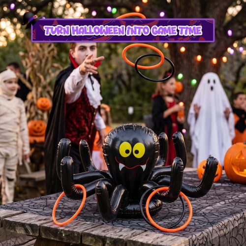 Halloween Ring Toss Game Set with Inflatable Spider & Witch Hat - 2 Pack Indoor Outdoor Party Fun