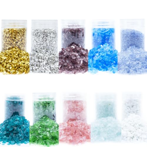 Crushed Glass Glitter Set of 10 - Multicolor, 3-6mm, 450g for Resin Art Crafts