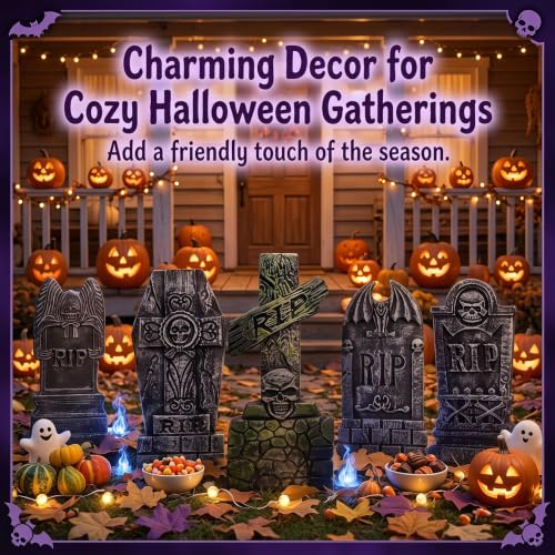 5 Pack Foam Tombstones Halloween Decor Outdoor Graveyard Stakes with RIP