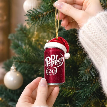 Cherry Cola Wooden Christmas Ornament - Double-Sided Retro Santa Drink Decor