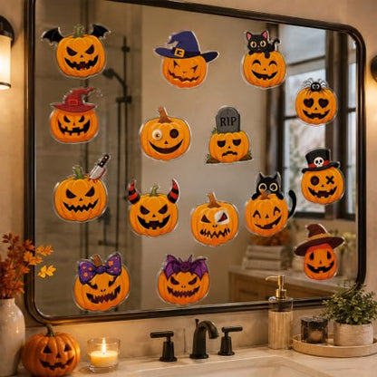 Halloween Gel Window Clings Assorted Evil Pumpkin Decorations - 32 Pieces