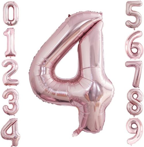 GOER Rose Gold Foil Number 4 Balloons - 42 Inch Huge Balloons for 4th & 44th Birthday Celebrations