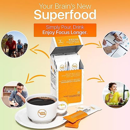 fusion foods Reishi Mushroom Black Coffee by fushion foods|Stay Focus Longer, Zero Jitters & Immune Support with All Natural Unadulterated Reishi Mushroom Ganoderma | Robust Aroma & Taste - 10 counts