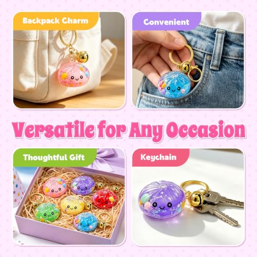 6PCS Kawaii Fidget Keychain Toy with Bell - Acrylic Flow Bun Design