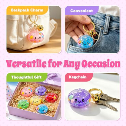 6PCS Kawaii Fidget Keychain Toy with Bell - Acrylic Flow Bun Design