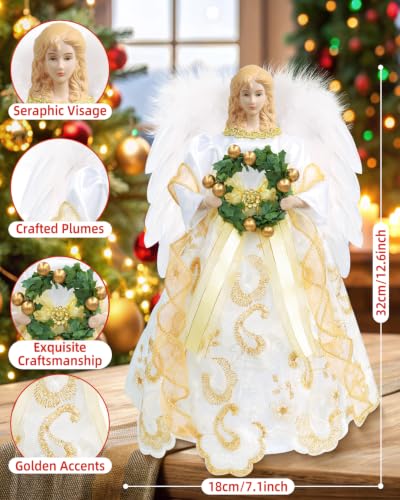 12-Inch Lighted Angel Tree Topper with Lights for Christmas Tree, Battery Operated Holiday Decor