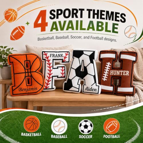 Personalized Sports Letter Pillow with Name - Football Themed Plush Decor