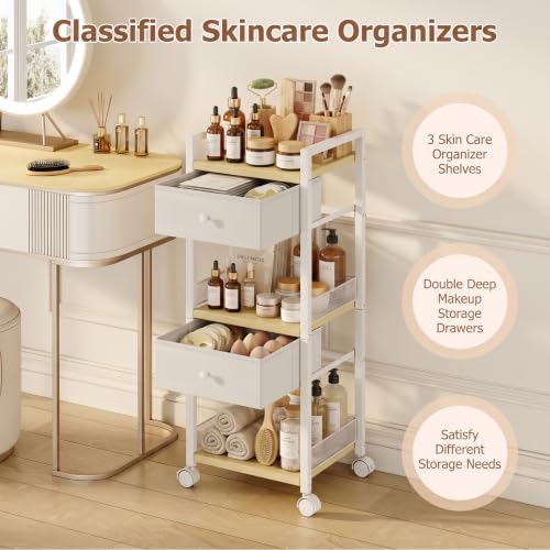 Flycity Rolling Makeup Organizer Cart with Drawers - Milky White