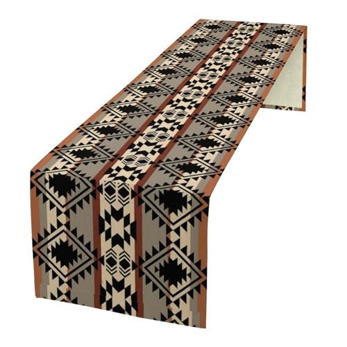 Aztec Southwest Table Runner, Ethnic Geometric Design, 13x60 Inch — Tribal Decor for Farmhouse & Holiday Dinner