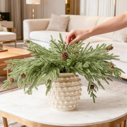 Christmas Pine Stems Faux Pine Branches with Cones - Green & Brown 6PCS, 22.4"