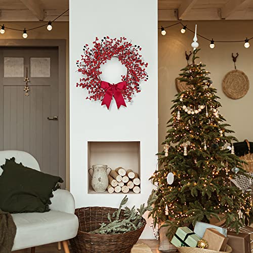 Artificial Christmas Wreath 18 Inch Red Berry Winter Decor Handmade Front Door Indoor Outdoor