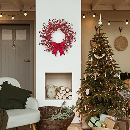 Artificial Christmas Wreath 18 Inch Red Berry Winter Decor Handmade Front Door Indoor Outdoor