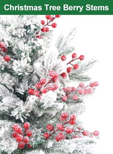 30 Pack Frosted Red Berry Stems for Christmas Decor and Crafts - 8.9 Inch