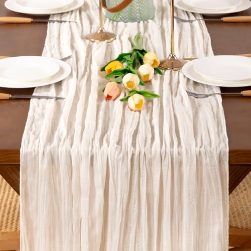 Ivory White Cheesecloth Table Runner 3 Pack - Boho Fall Gauze Linen