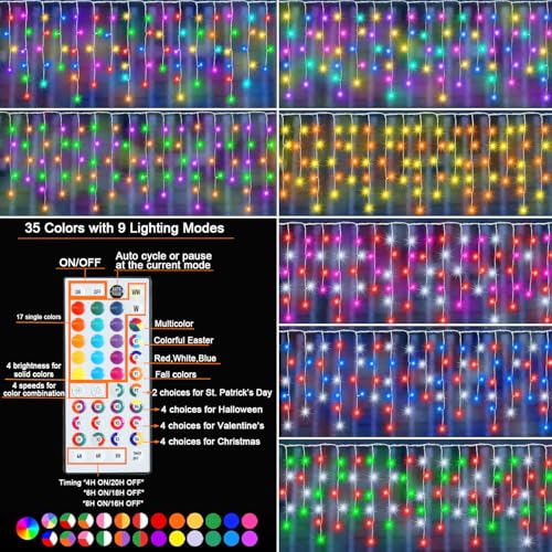 48 FT Colorful Icicle Christmas Lights - Outdoor Waterproof String Lights with Remote