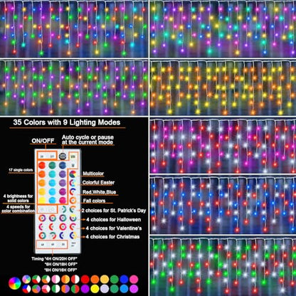 48 FT Colorful Icicle Christmas Lights - Outdoor Waterproof String Lights with Remote